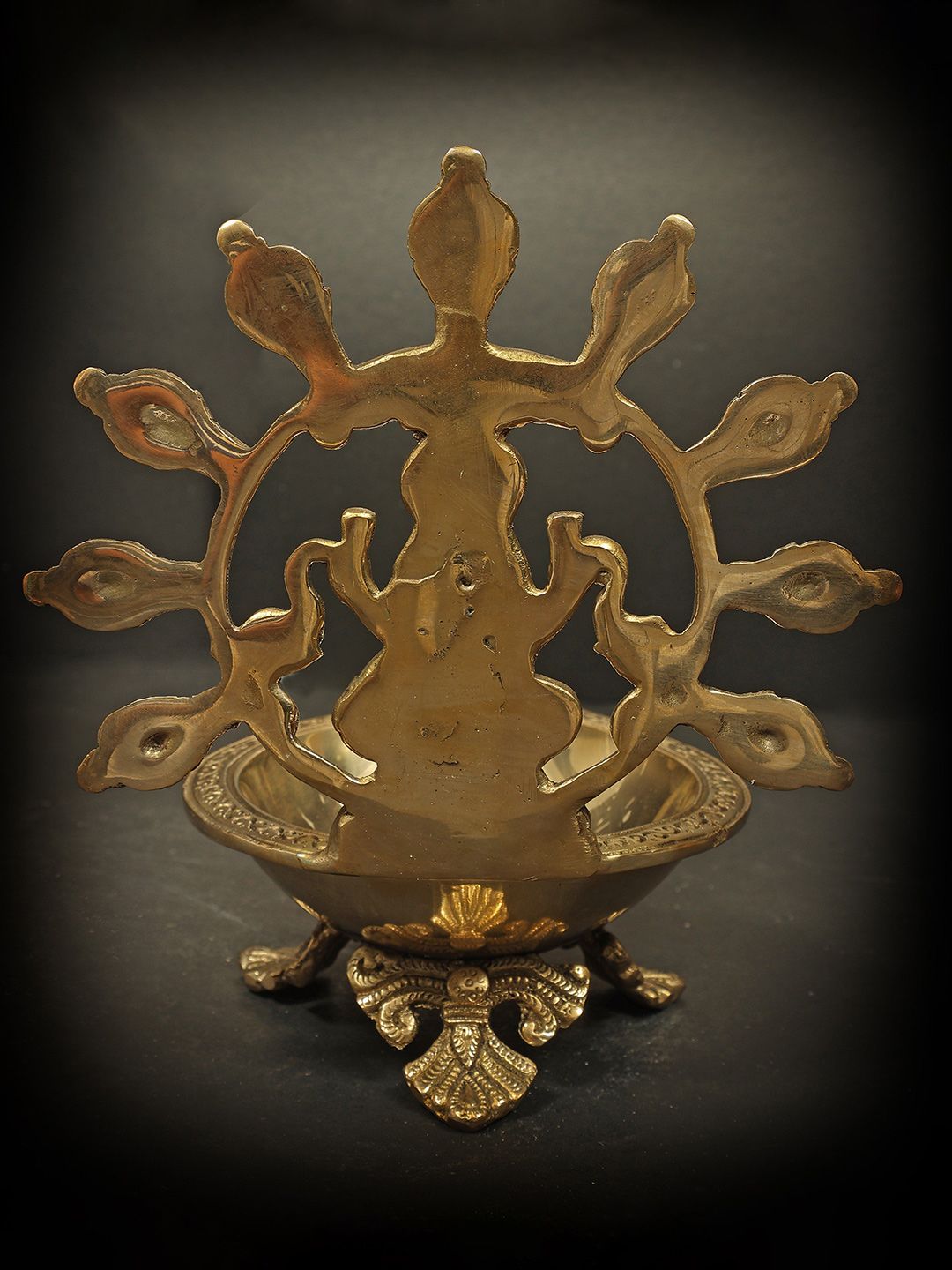 Exotic India Gold Toned Textured Goddess Gajalakshmi Big Diya-picture-19