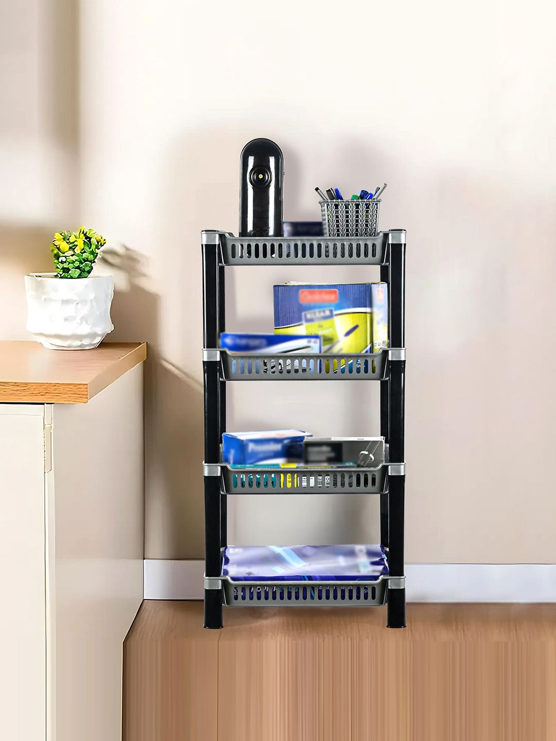 Kuber Industries Silver Toned & Black 4-Tier Multi-Utility Organiser-picture-30