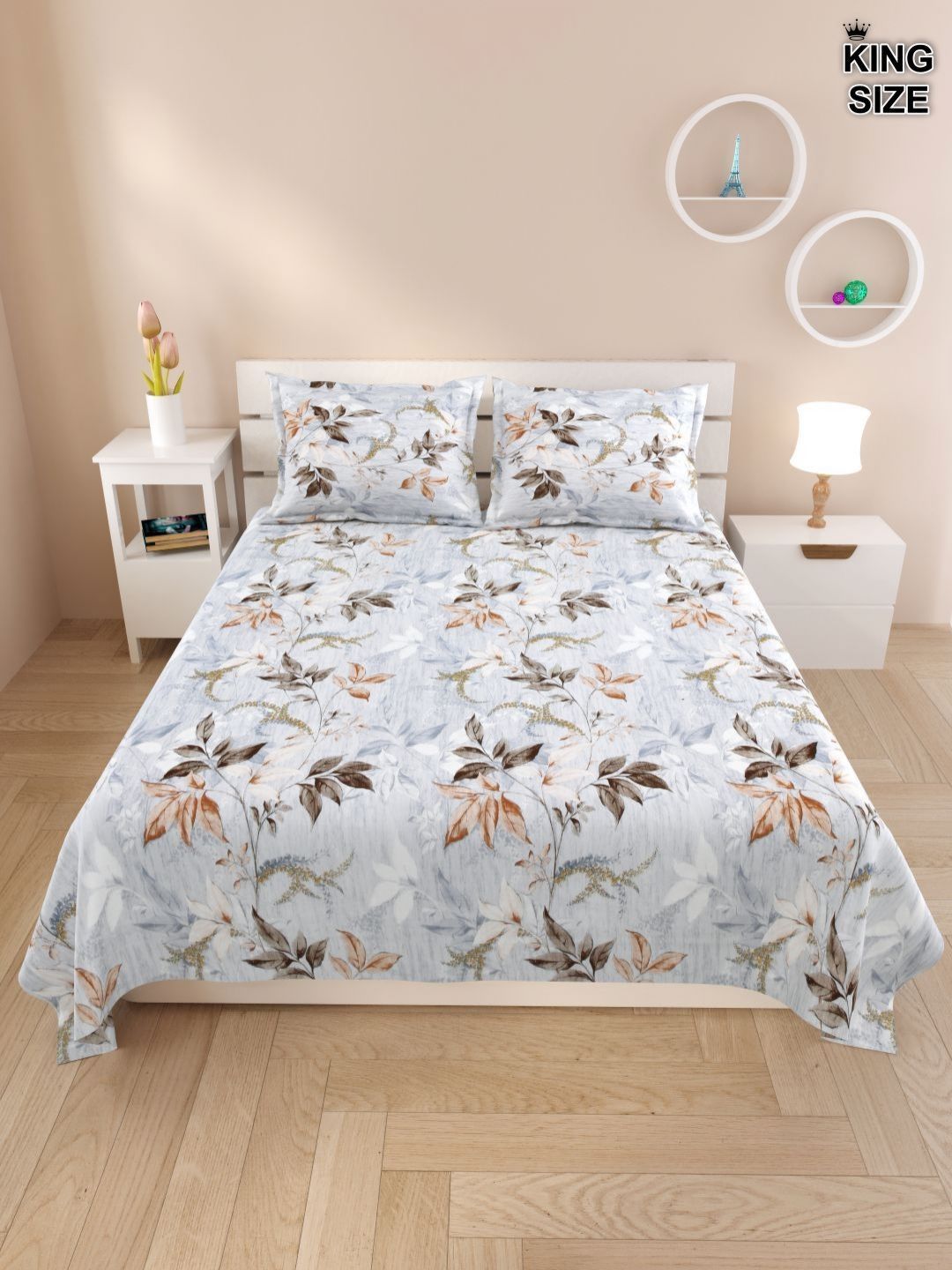 DREAM WEAVERZ Blue & Pink Floral 220 TC Cotton King Bedsheet With 2 Pillow Covers-picture-13