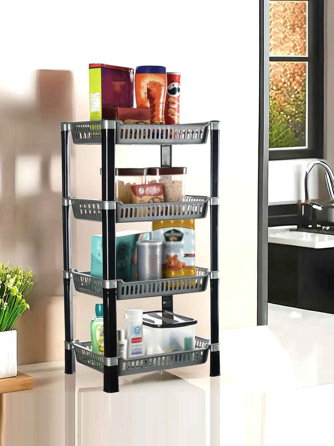 Kuber Industries Silver-Toned & Black Long Lasting 4-Layer Kitchen Organiser-picture-21