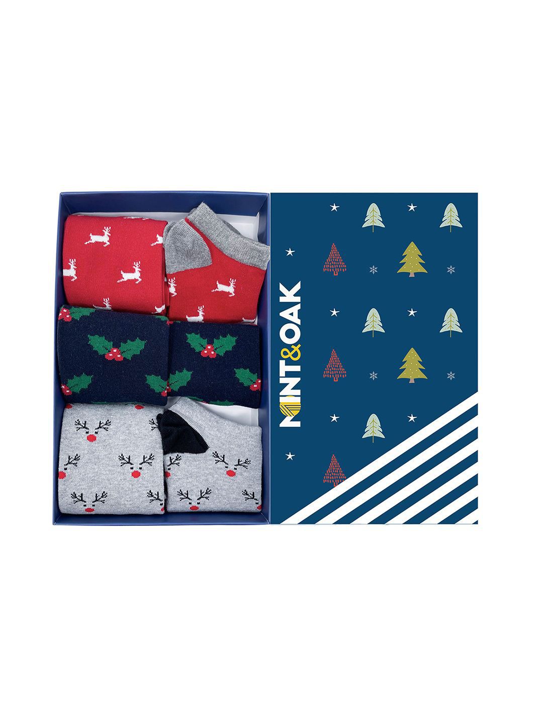 Mint & Oak Unisex Pack Of 6 Printed Anti-bacterial Calf-Length & Ankle Length Socks-image-19