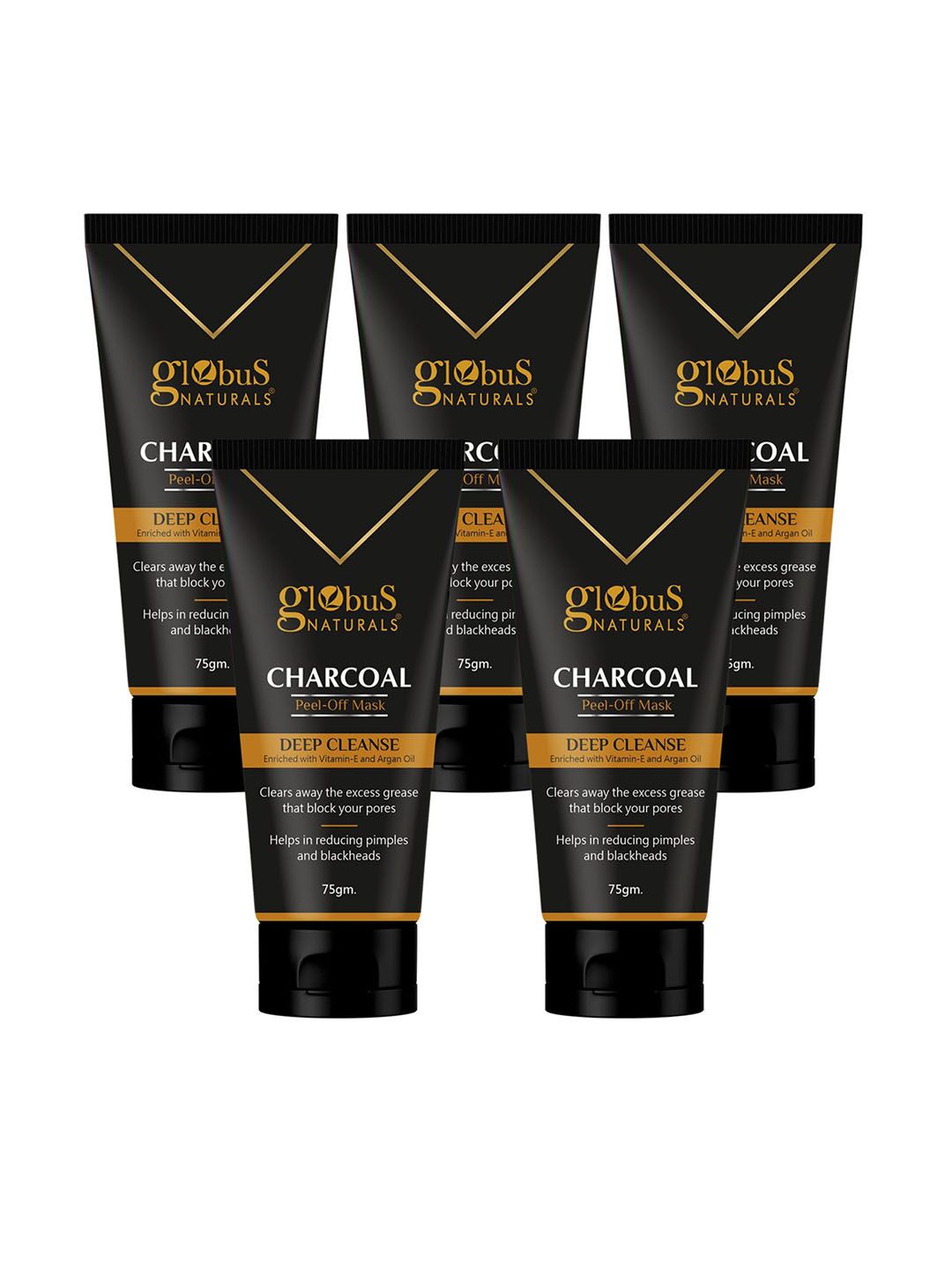 Globus naturals Set Of 5 Charcoal Peel Off Mask With Vitamin E & Argan Oil - 75g Each-image-27