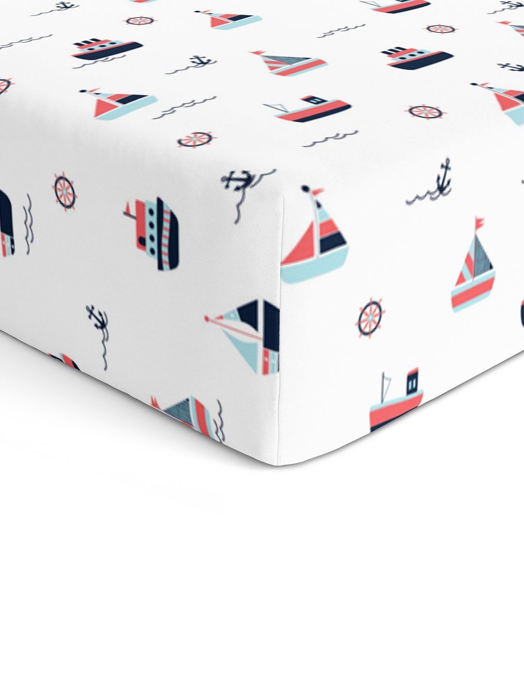 The White Cradle White & Red Conversational Printed Cotton Fitted 120 TC Crib Sheet-image-47