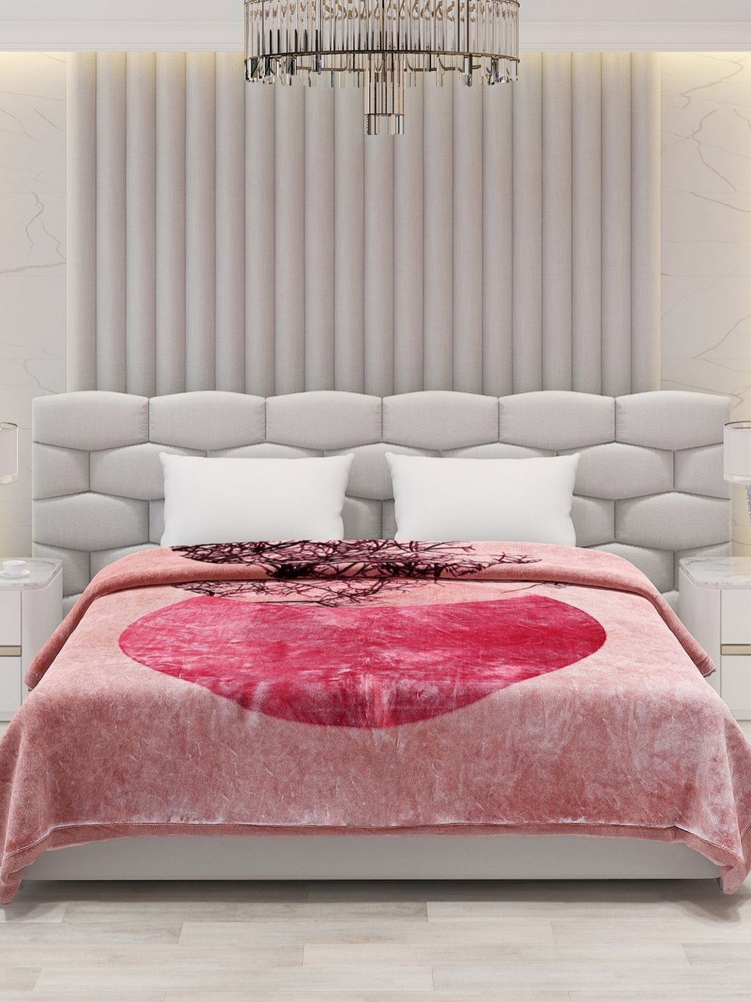 Monte Carlo Pink & Peach Coloured Geometric 600 GSM Mild Winter Double Bed Blanket-picture-13