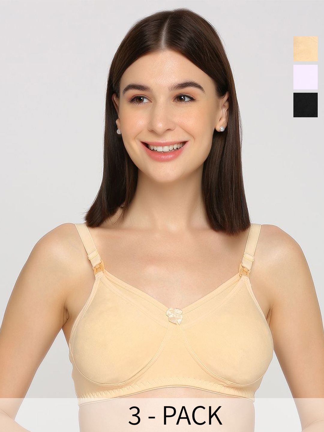 Evamomies Pack Of 3 Full Coverage Cotton Non Padded Non Wired Maternity Bra