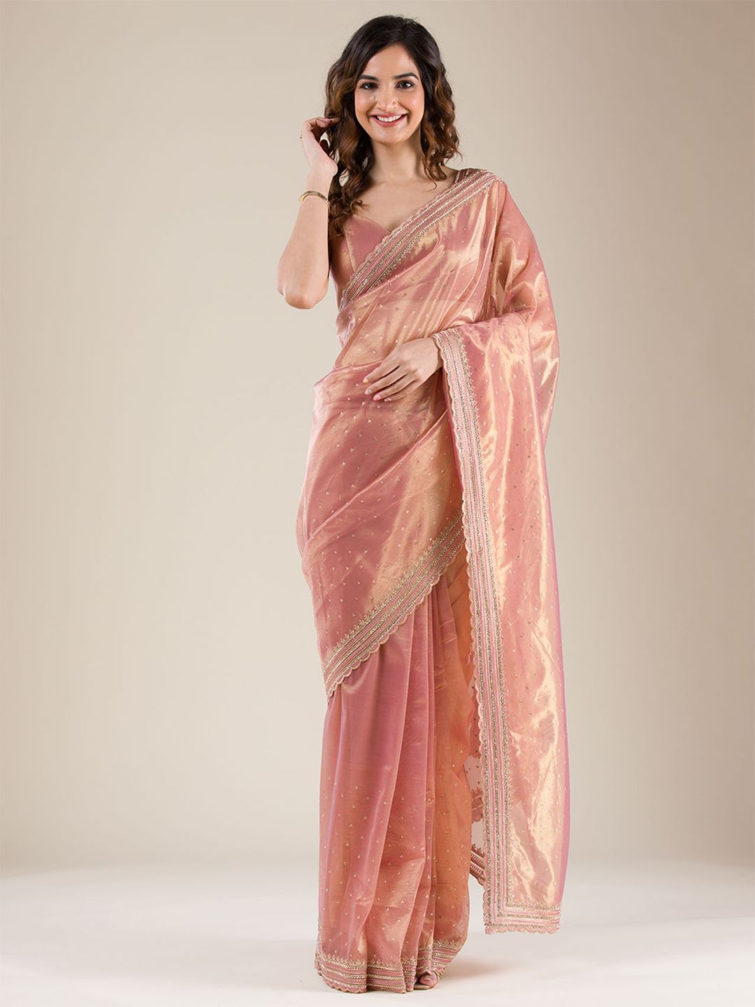Koskii Embellished Beads and Stones Tissue Saree-image-49