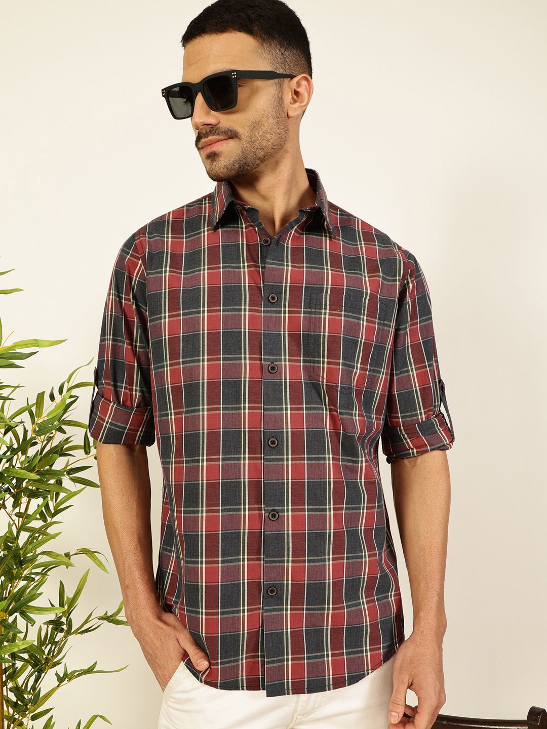 Thomas Scott Men Premium Shepherd Checks Opaque Checked Casual Shirt-picture-11