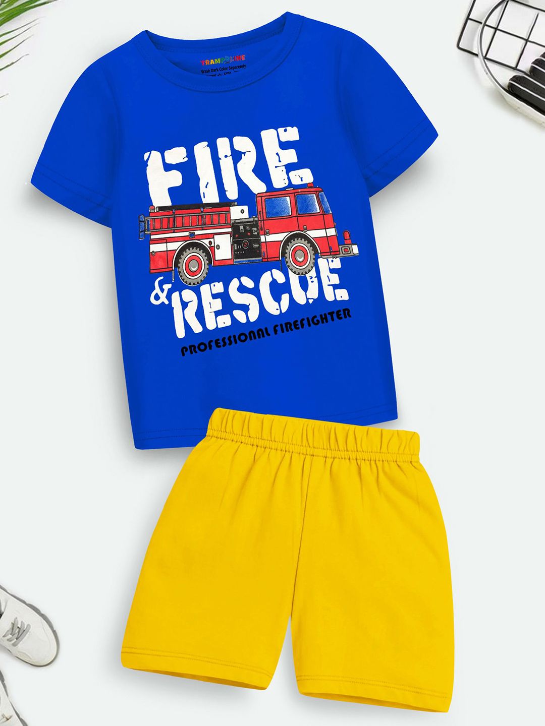 YK X Trampoline Kids Printed Round Neck T-shirt With Shorts-picture-14