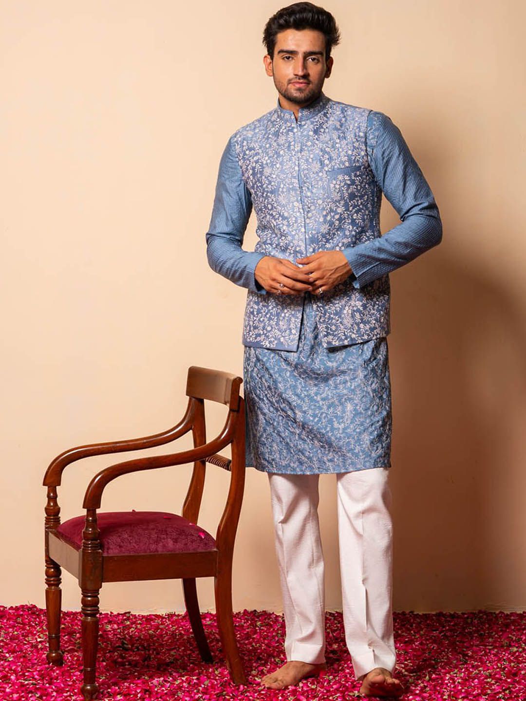 Ayush Jain Embroidered Woven Nehru Jacket-picture-32
