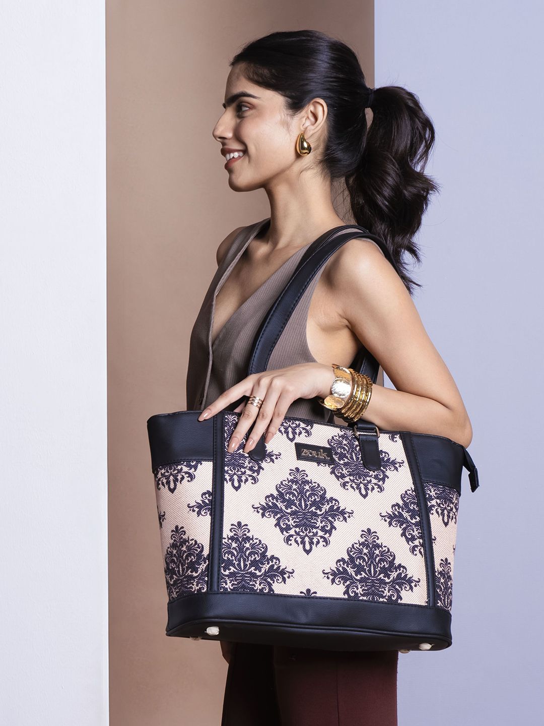 ZOUK Ethnic Motifs Printed Structured Tote Bag-picture-45