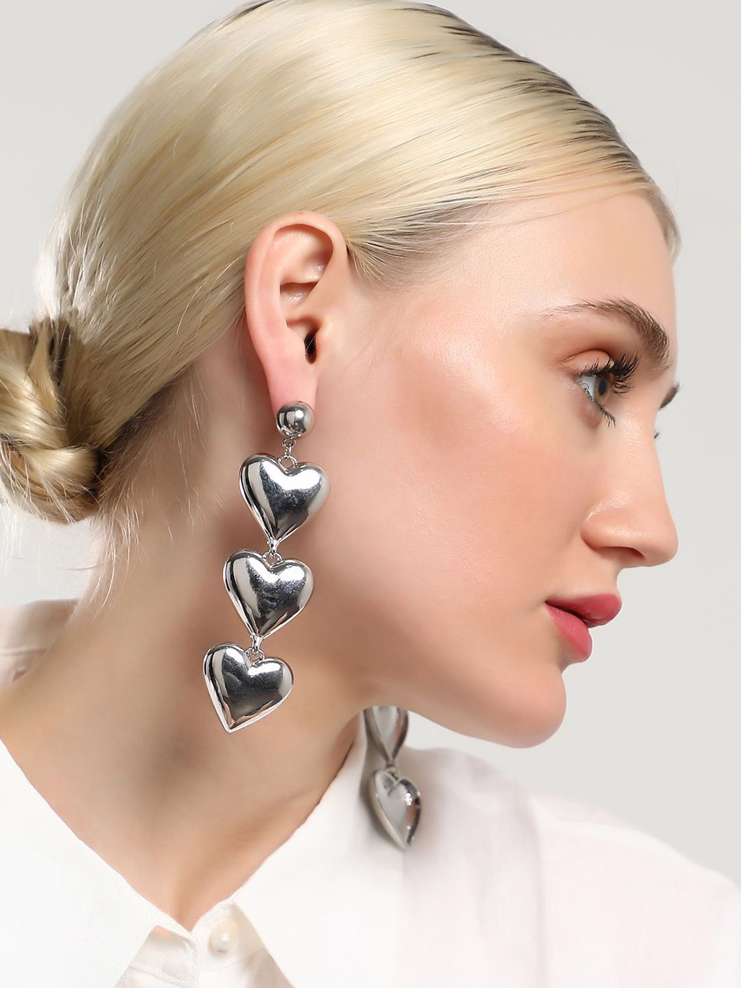 SOHI Silver Plated Heart Shaped Drop Earrings-image-45