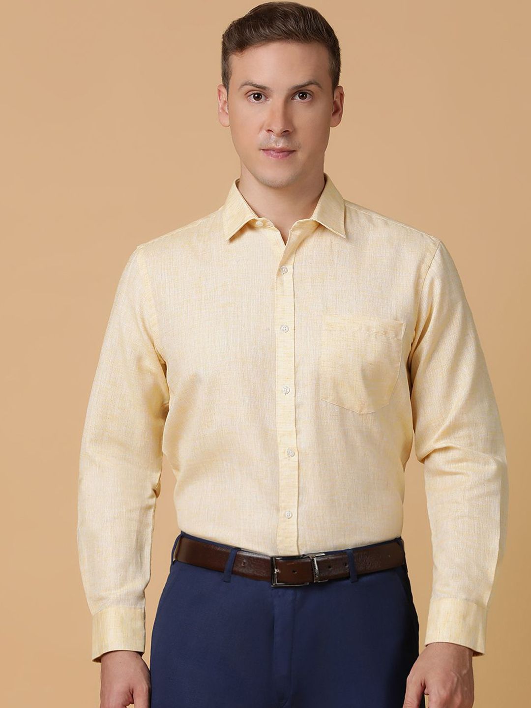 TABARD Men Spread Collar Solid Cotton Formal Shirt-image-4