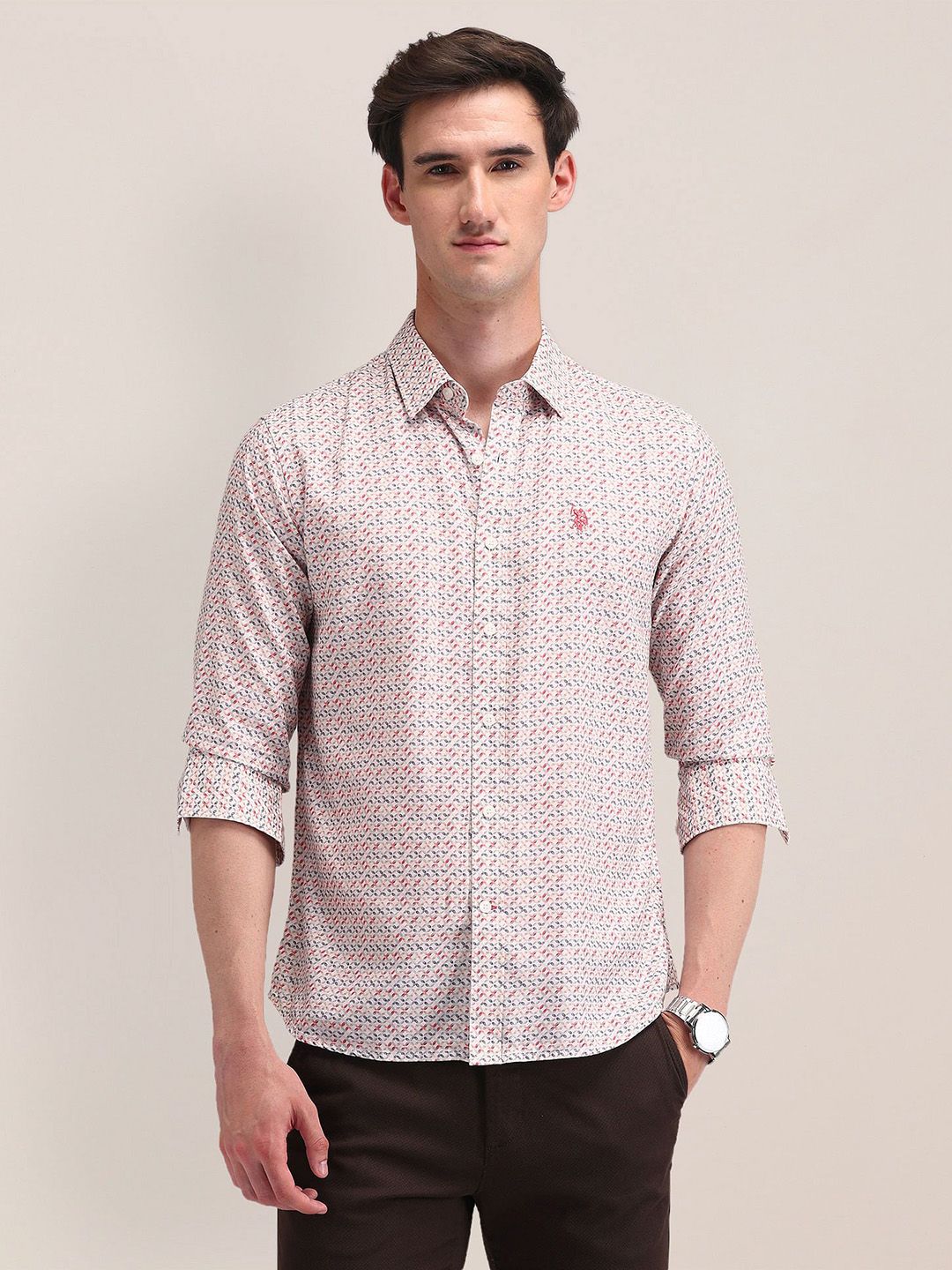 U.S. Polo Assn. Men Modern Spread Collar Micro Ditsy Printed Cotton Slim Fit Casual Shirt-picture-25