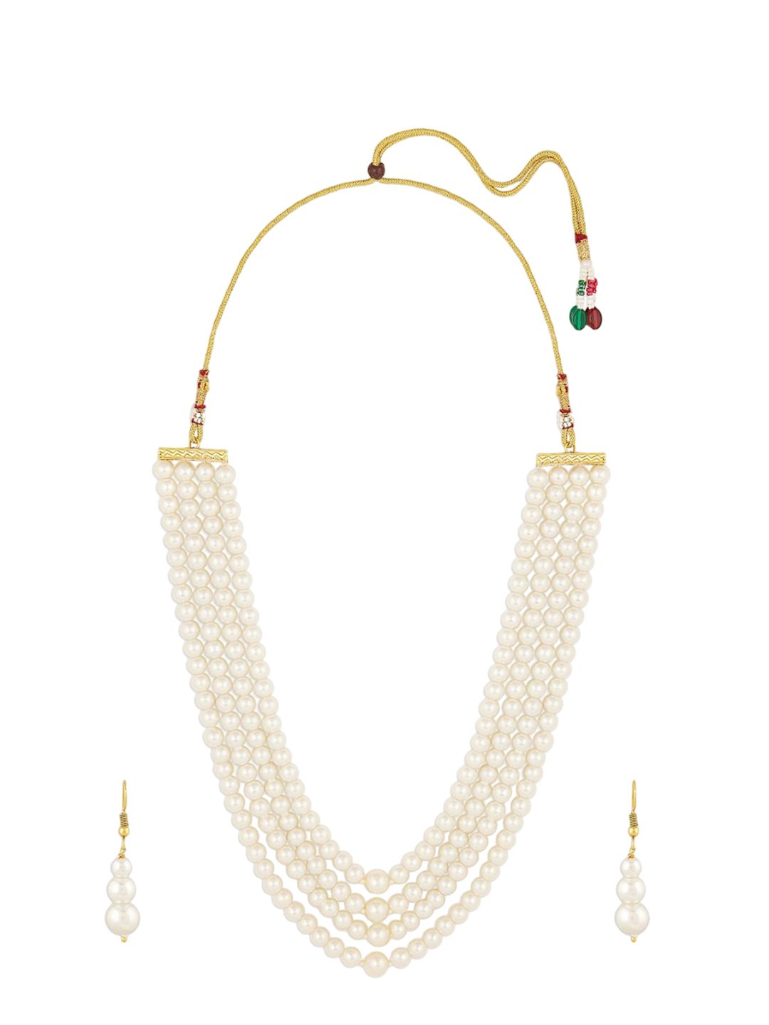 Zaveri Pearls Four Layer Pearls Beaded Jewellery Set-picture-32