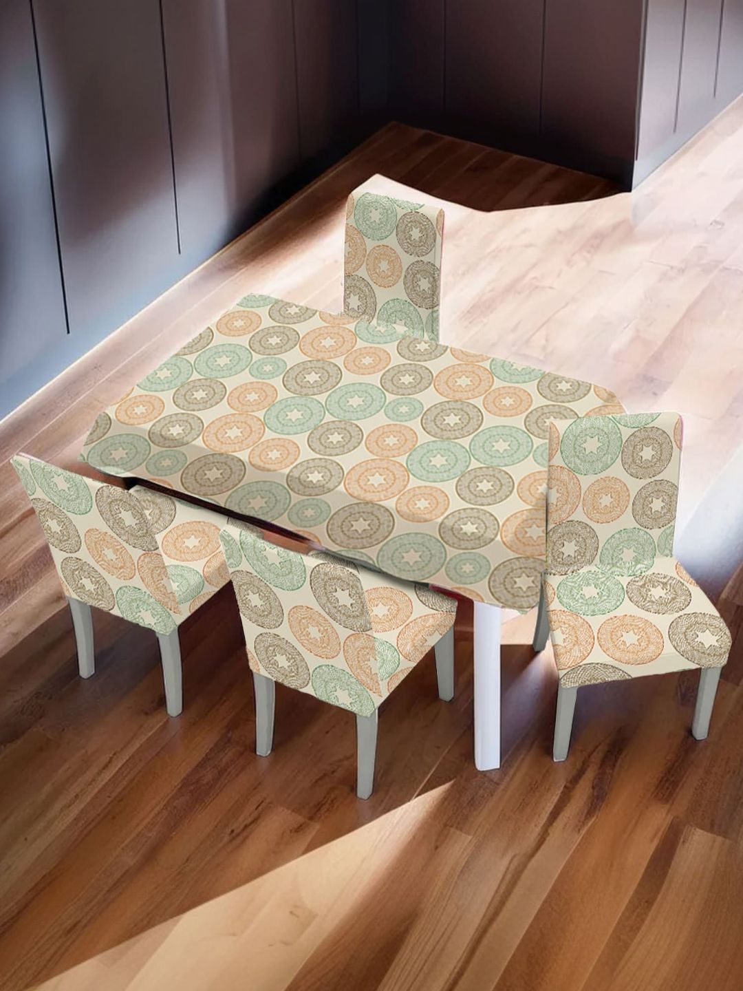 UMAI Cream-Coloured Set of 5 Geometric Printed 4-Seater Table Cover-picture-22