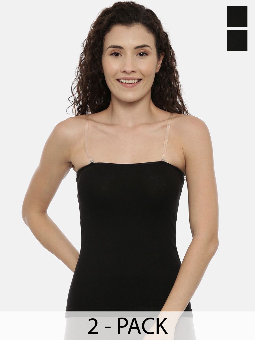GOLDSTROMS Pack Of 2 Cotton Sleeveless Camisoles-SLP-9008-BLK-BLK-image-0