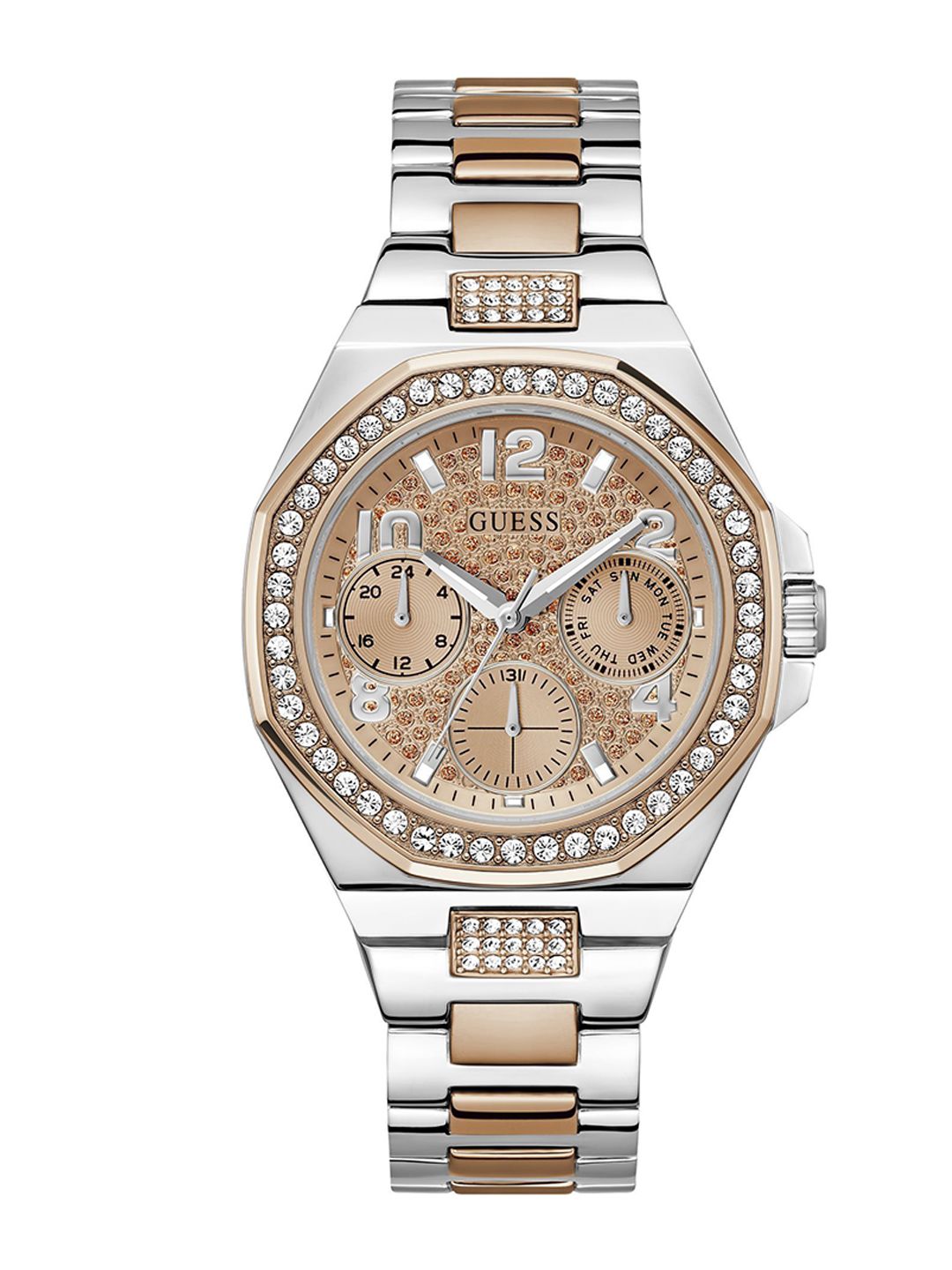 GUESS Women Embellished Dial & Stainless Steel Bracelet Style Straps Analogue Watch GW0777L3-picture-13