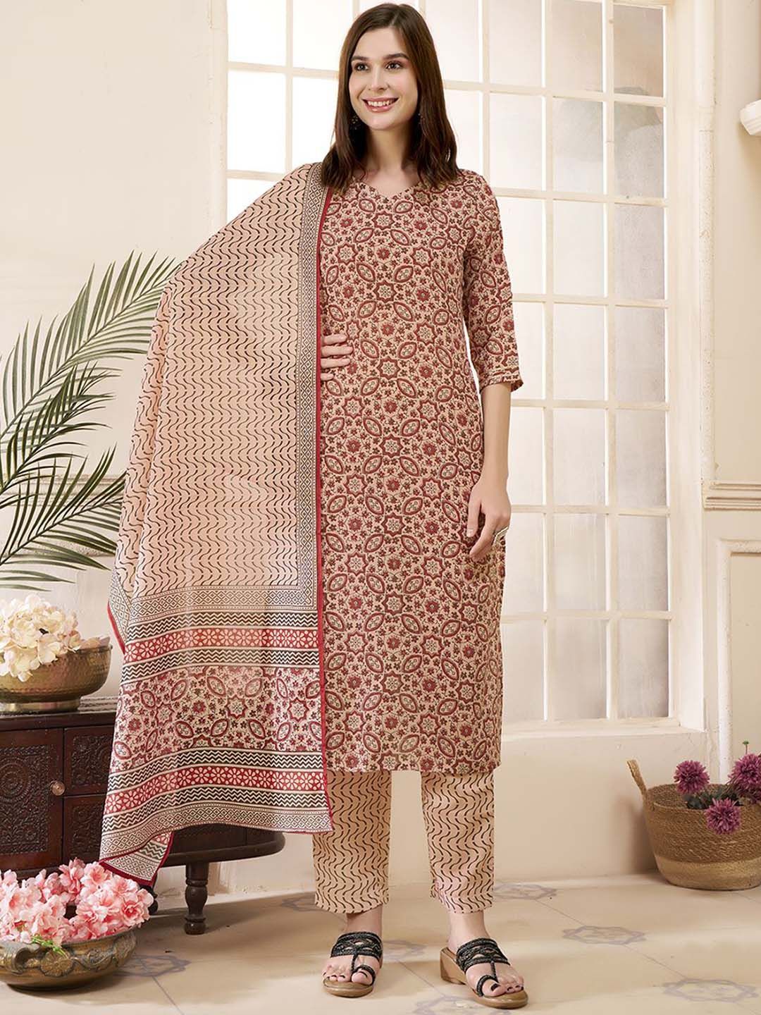 anouk rustic Anouk Women Floral Printed Regular Kurta with Trousers & With Dupatta-picture-24