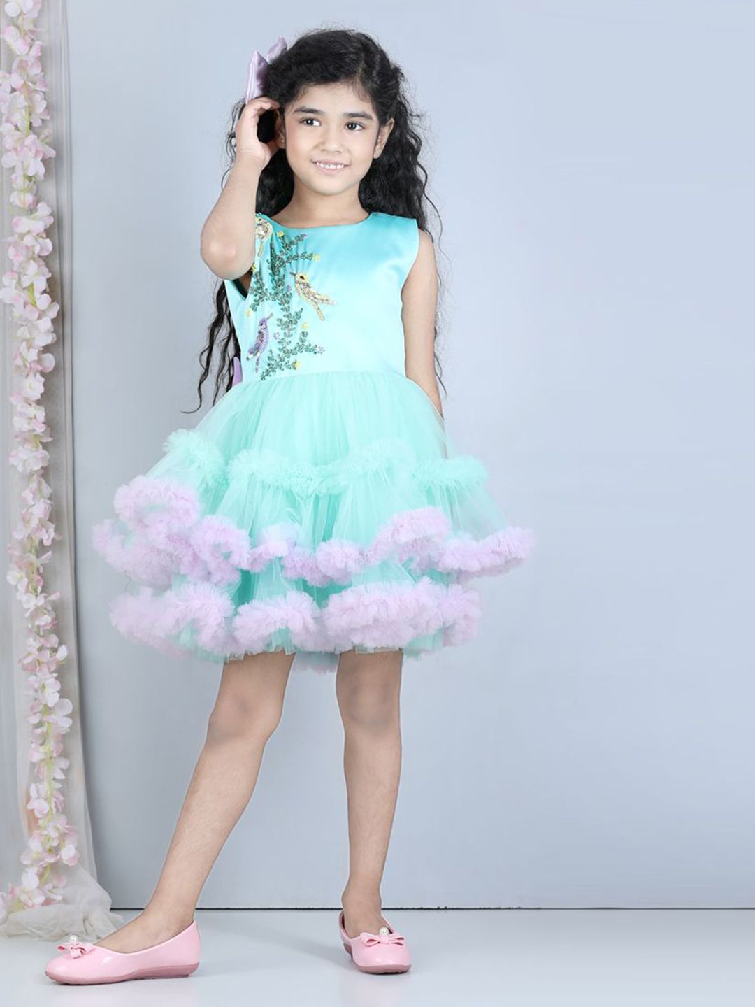The Lush Affair Girls Embellished Net A-Line Dress-picture-50