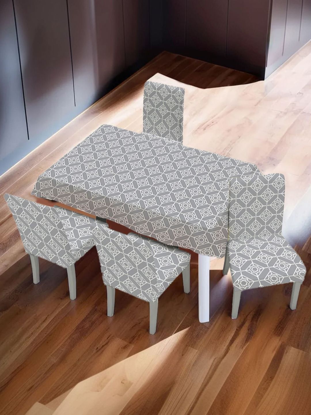 UMAI Grey Set of 5 Geometric Printed 4-Seater Table Cover with Embellished details-picture-19