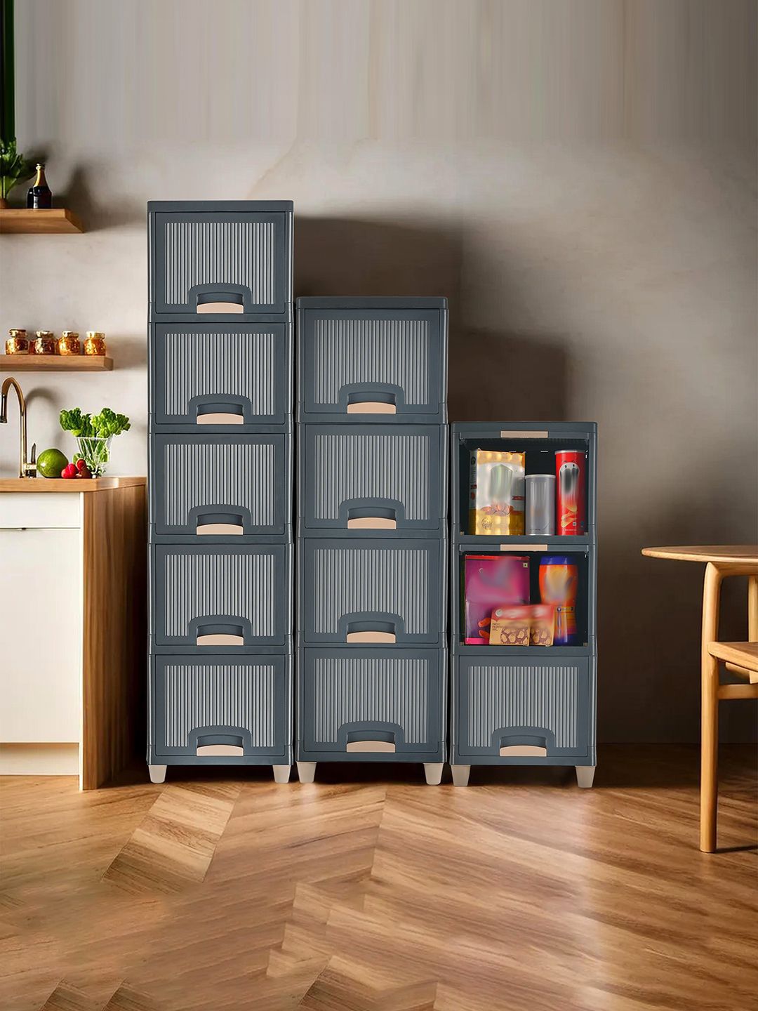 Kuber Industries Grey & Beige 3 Pieces Textured Foldable Organisers-picture-20