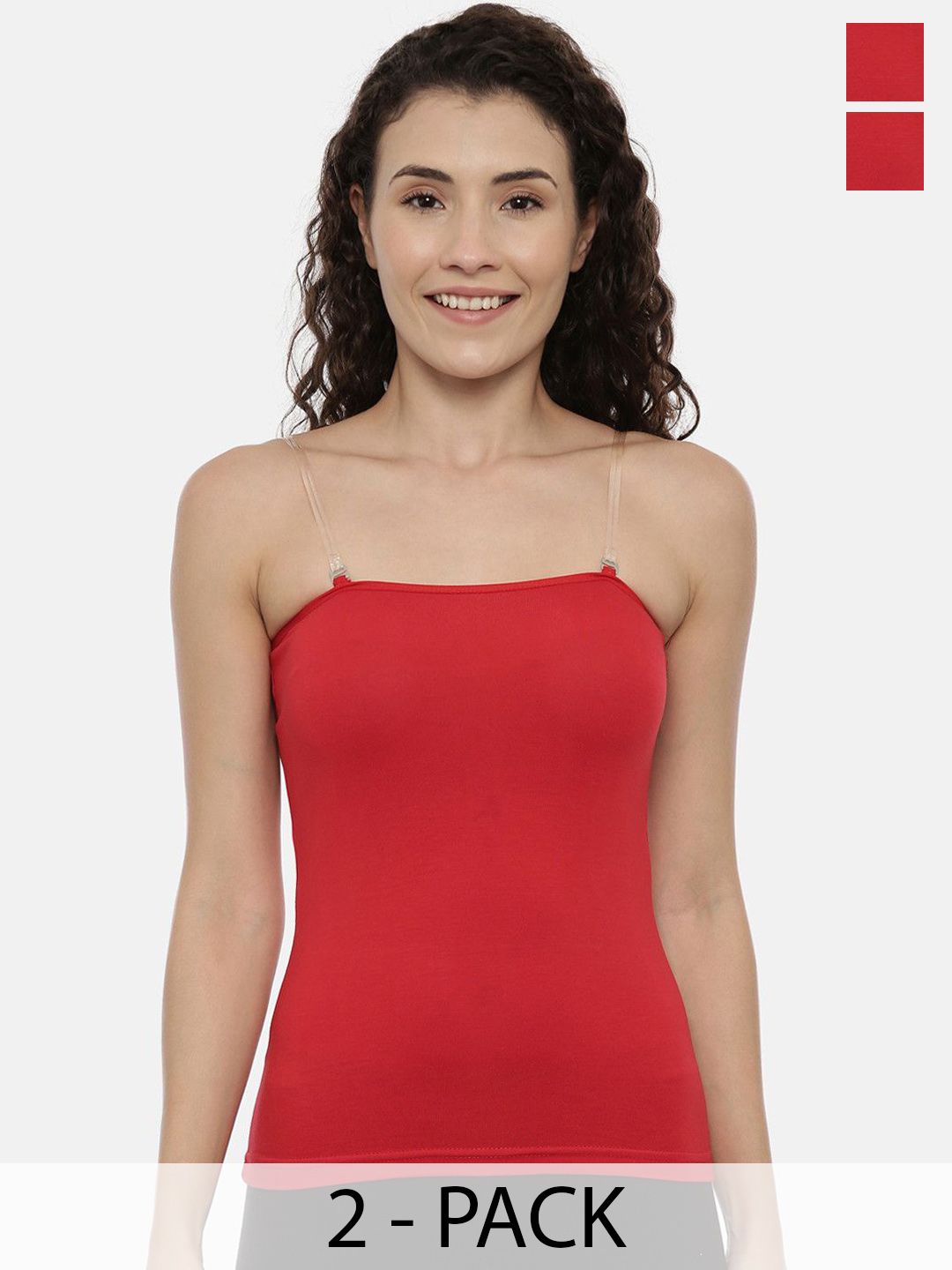 GOLDSTROMS Women Pack Of 2 Cotton Sleeveless Camisoles-SLP-9008-RED-RED-picture-22