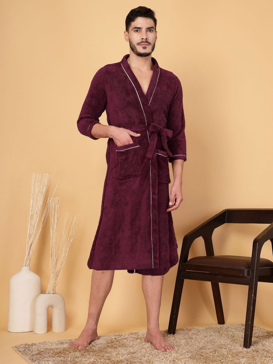 FABINALIV Shawl Collared Bath Robe-picture-3