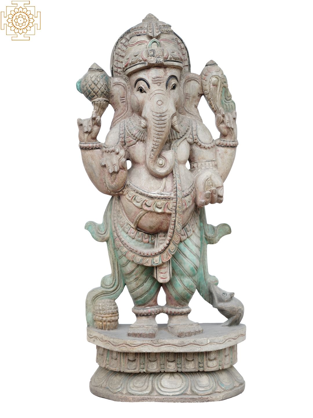Exotic India White & Blue Lord Ganesh Wooden Religious Idol Showpiece-image-32
