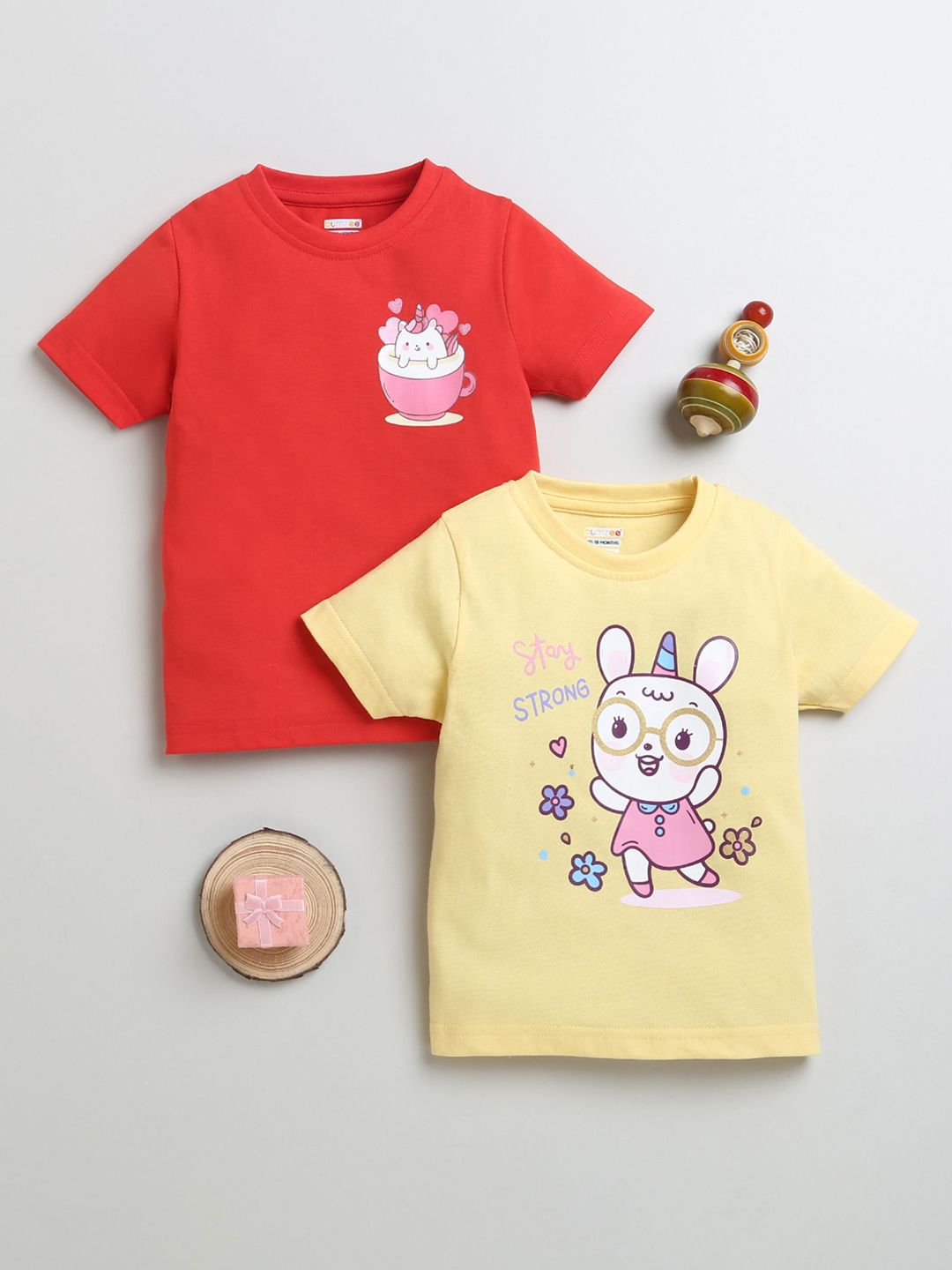 BUMZEE Girls Pack Of 2 Graphic Printed Round Neck Cotton T-Shirts-picture-29