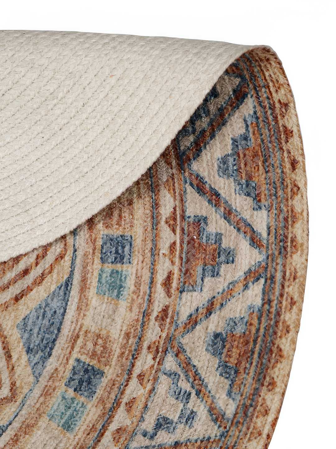 BELLA TRUE Blue & Yellow Round Floor Mat & Dhurries-image-36
