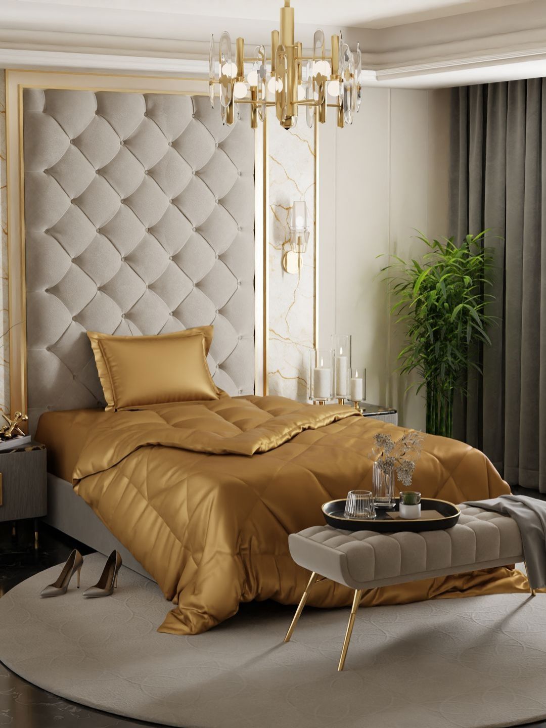 Stoa Paris Gold-Toned Solid 3 Piece Single Regular Bedding Set-picture-25