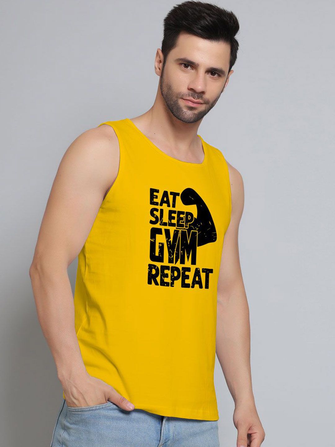 DAB SHARK Printed Cotton Sleeveless Gym Vest DS-SDO-021-YL-XS-Yellow-picture-19