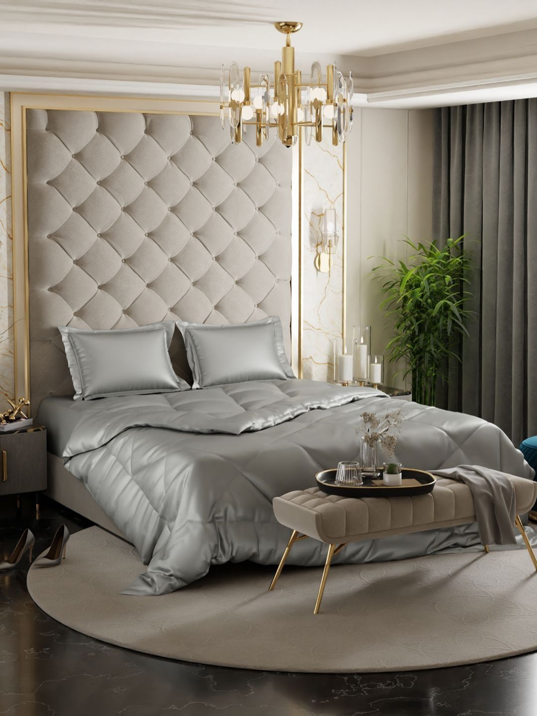 Stoa Paris Grey Solid 4 Piece Double Queen Regular Bedding Set-picture-36