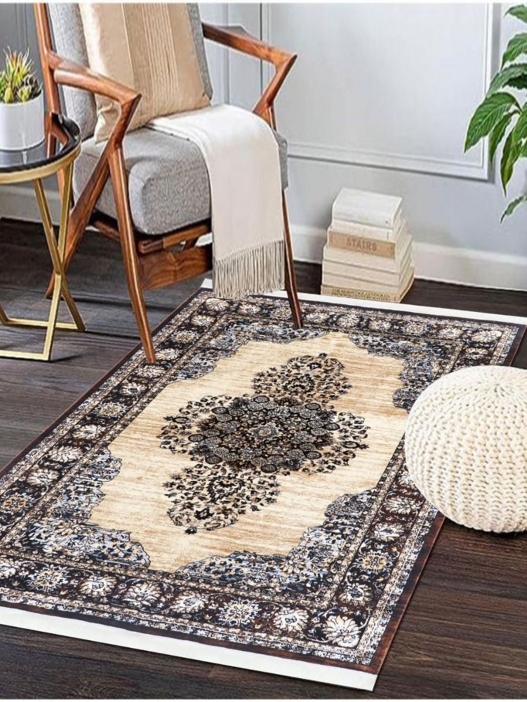 MODEFE Cream-Coloured Traditional Anti-Skid Nylon Carpet-picture-19