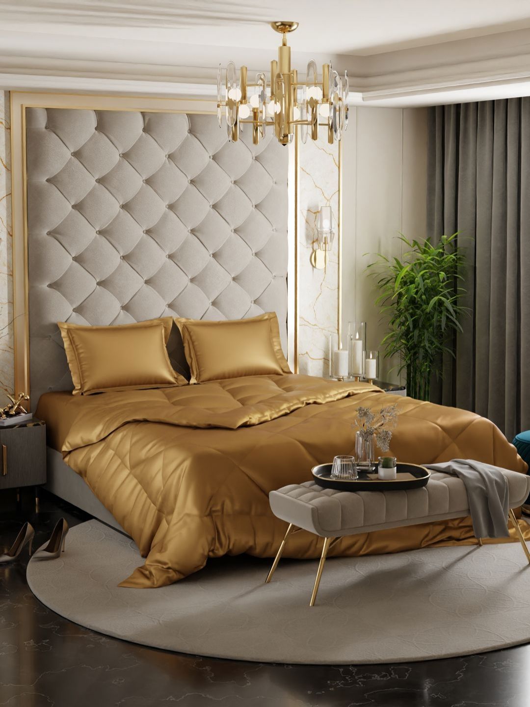 Stoa Paris Gold-Toned Solid 4 Piece Double Queen Regular Bedding Set-picture-55