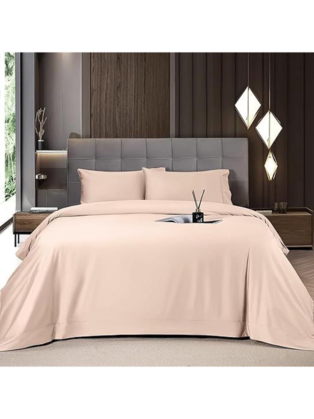 MUSH Peach-Coloured 400 TC Bamboo King Bedsheet with 2 Pillow Covers-picture-3