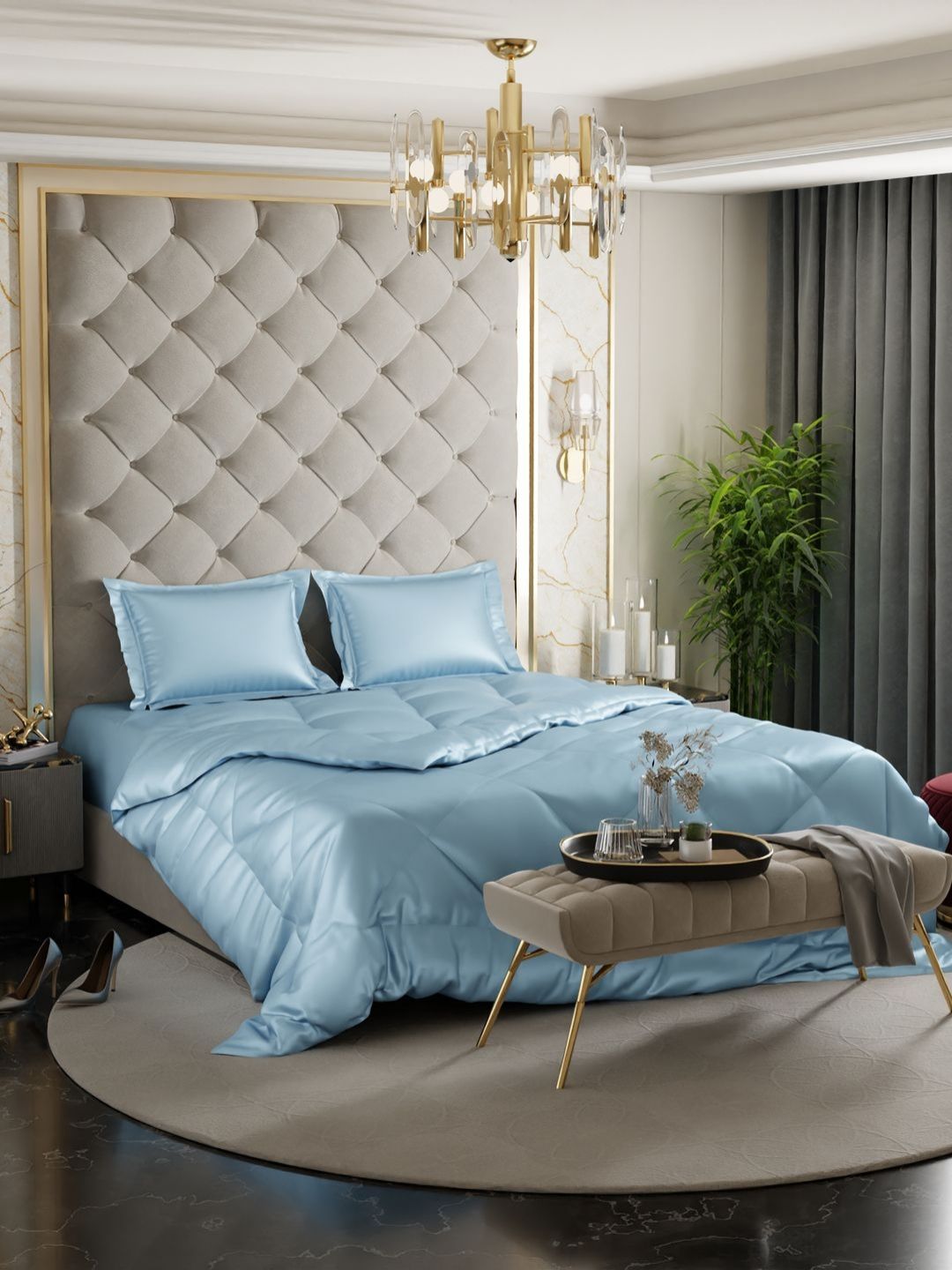 Stoa Paris Blue Solid 4 Piece Double Queen Regular Bedding Set-image-6