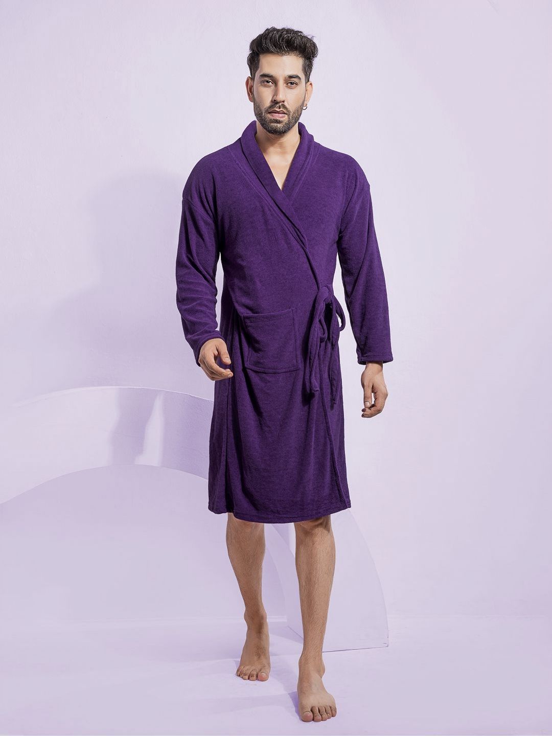 HotGown Purple Bath Robe With  Front Pockets-image-3