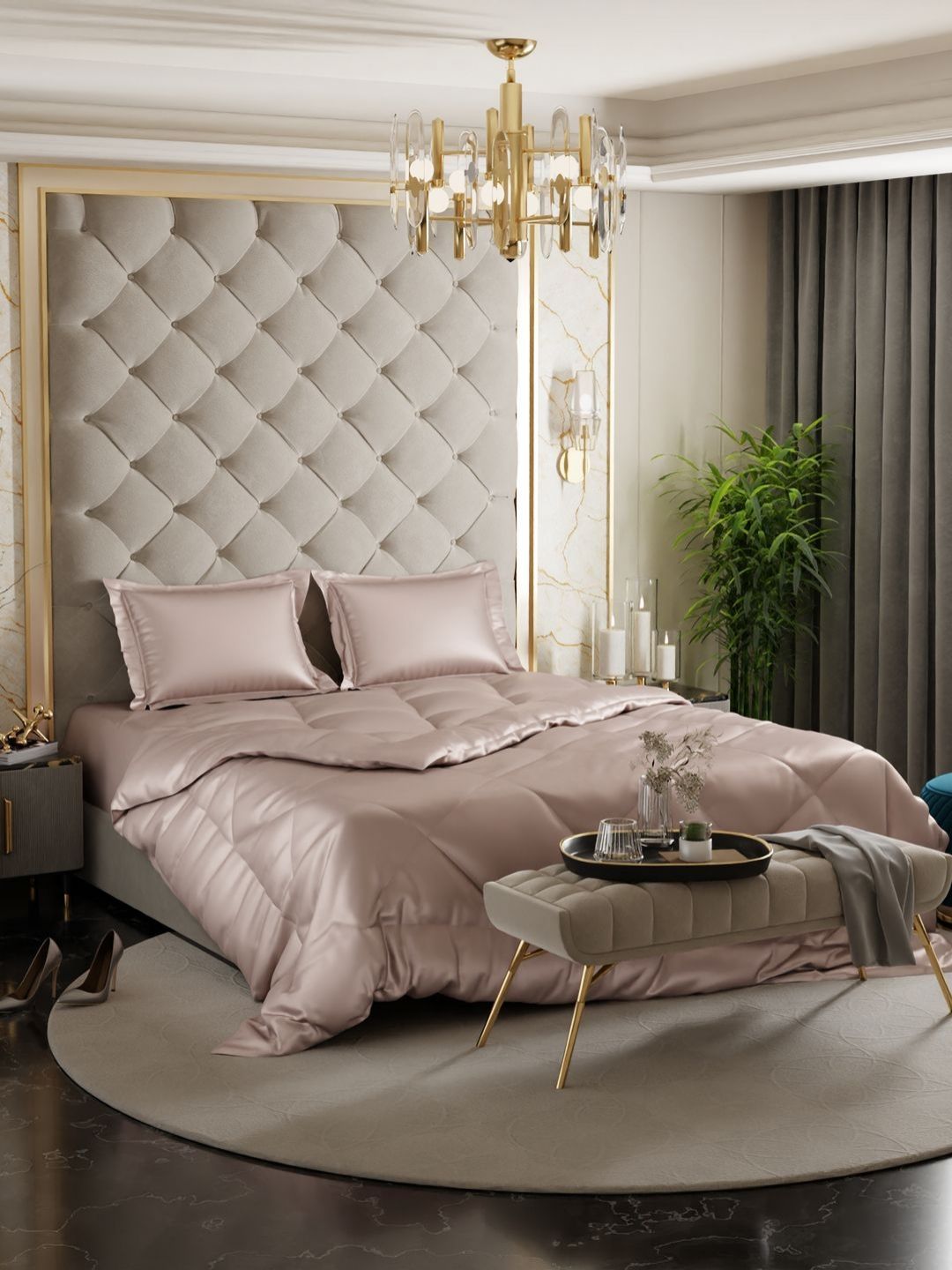 Stoa Paris Champagne Solid 4 Piece Double Queen Regular Bedding Set-picture-12