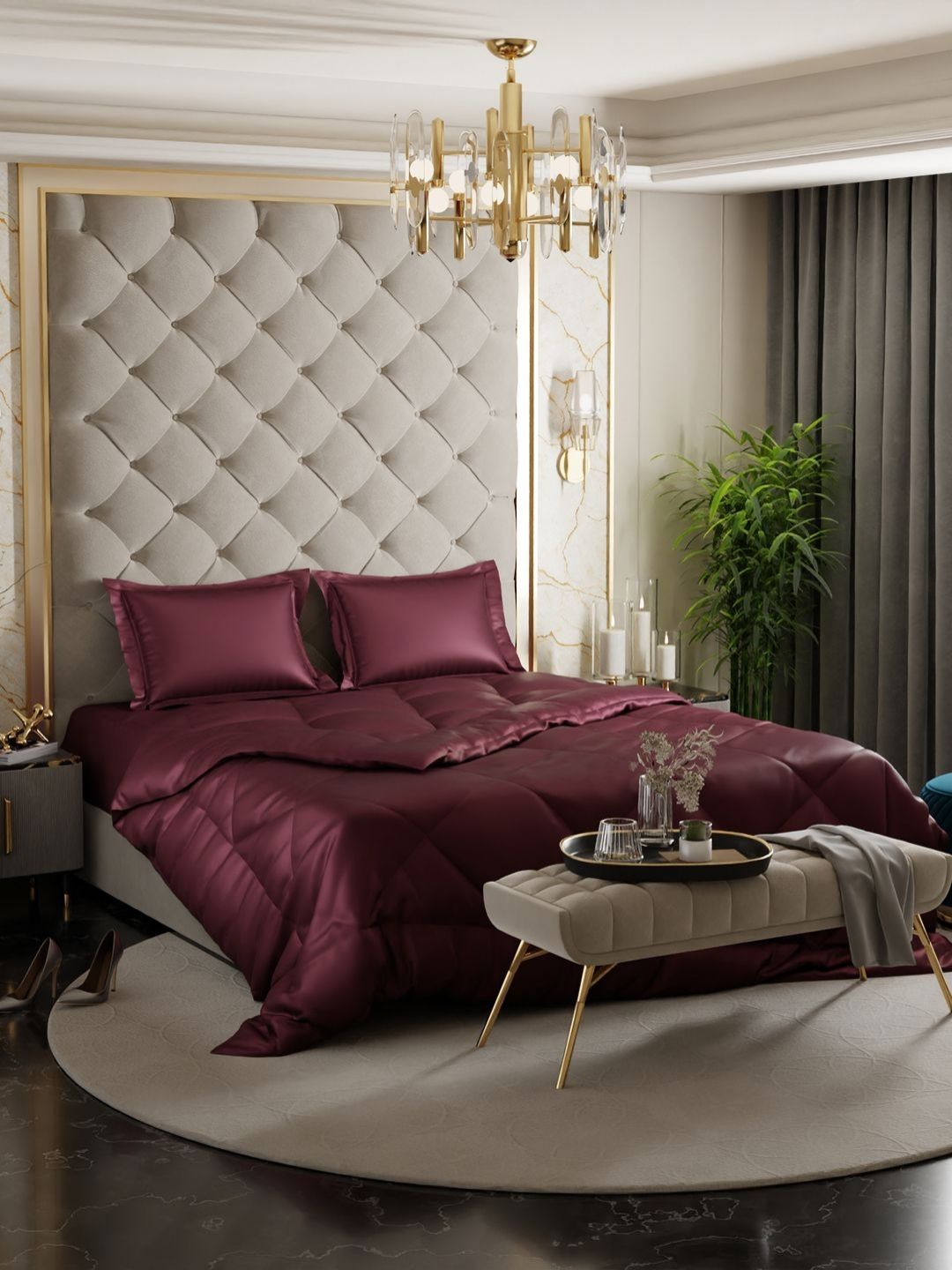 Stoa Paris Burgundy Solid 4 Piece Double Queen Regular Bedding Set-picture-33