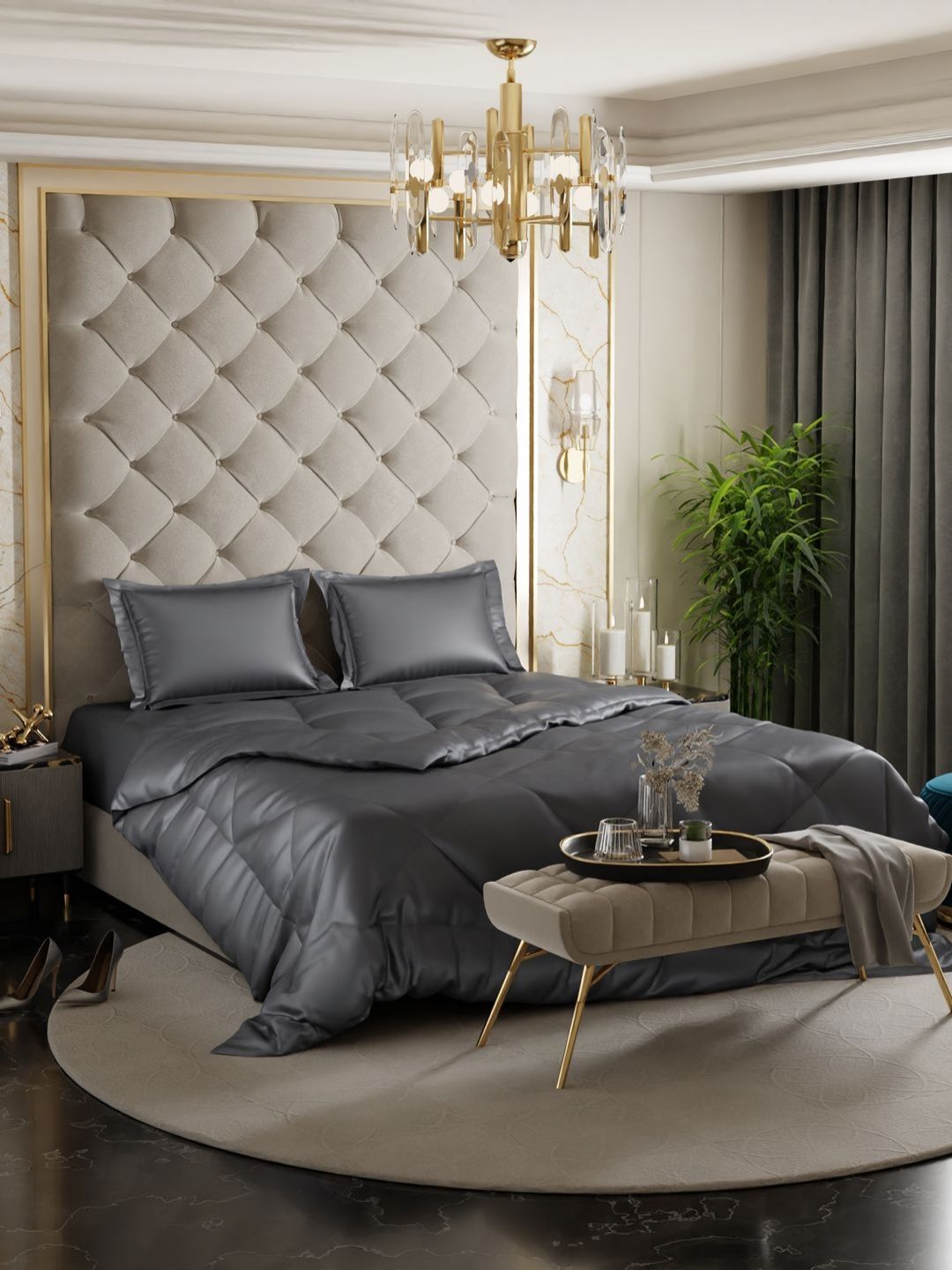 Stoa Paris Grey Solid 4 Piece Double Queen Regular Bedding Set-picture-16