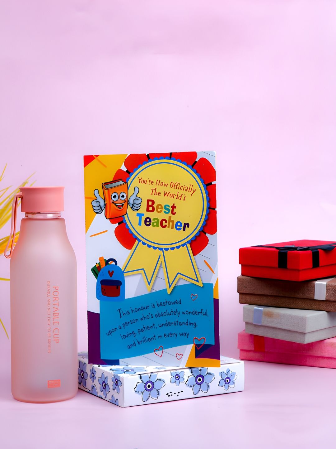 Archies 2Pcs Pink & Blue Best Teacher Greeting Card With Sipper Gift Set-image-17