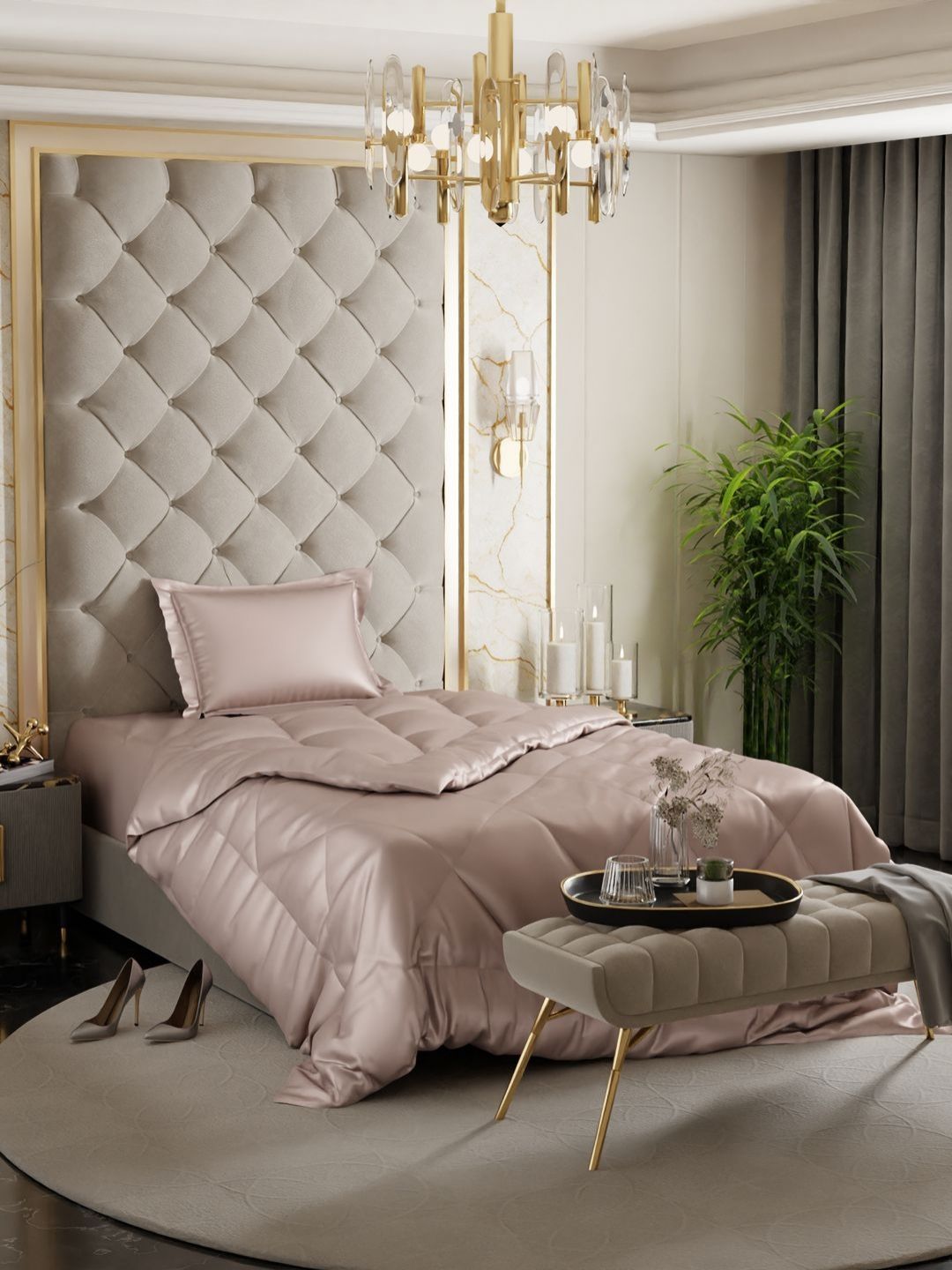 Stoa Paris Champagne Solid 3 Piece Single Regular Bedding Set-image-42