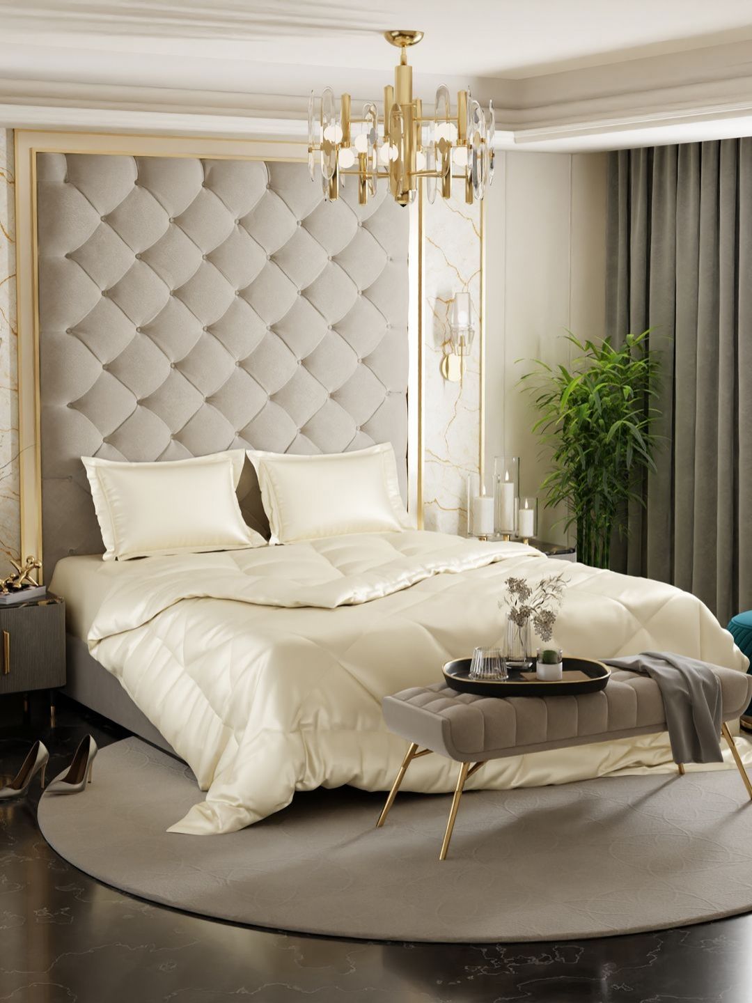 Stoa Paris Cream-Coloured Solid 4 Piece Double Queen Regular Bedding Set-picture-12