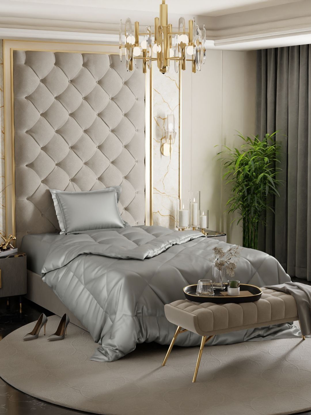 Stoa Paris Grey Solid 3 Piece Single Regular Bedding Set-picture-26