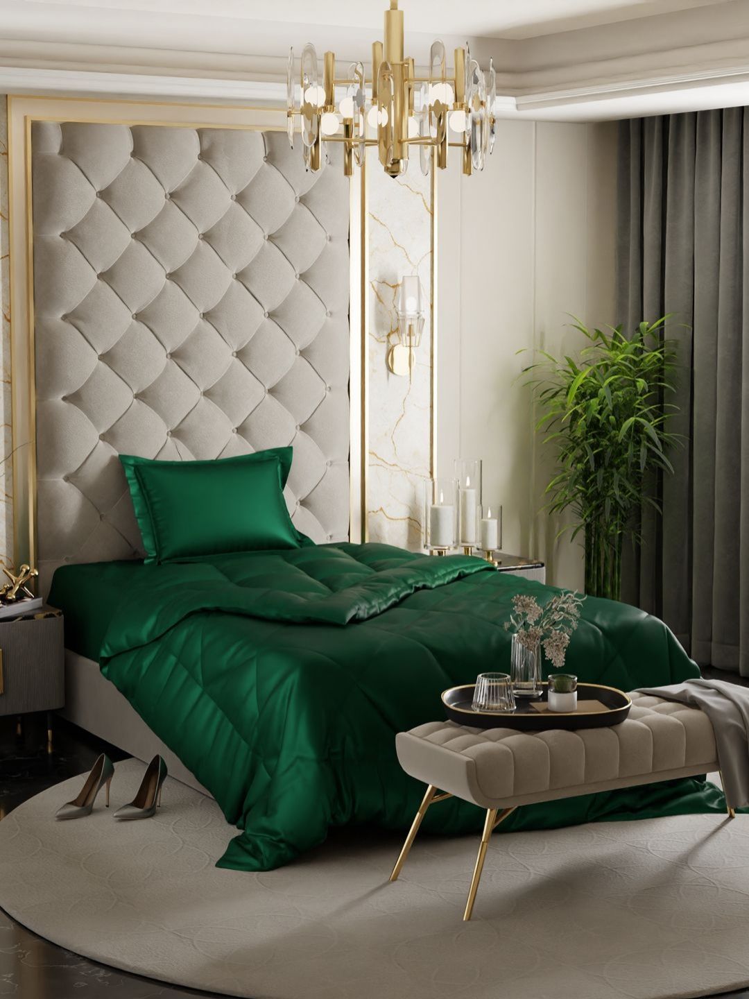 Stoa Paris Green Geometric 3 Piece Single Regular Bedding Set-picture-40