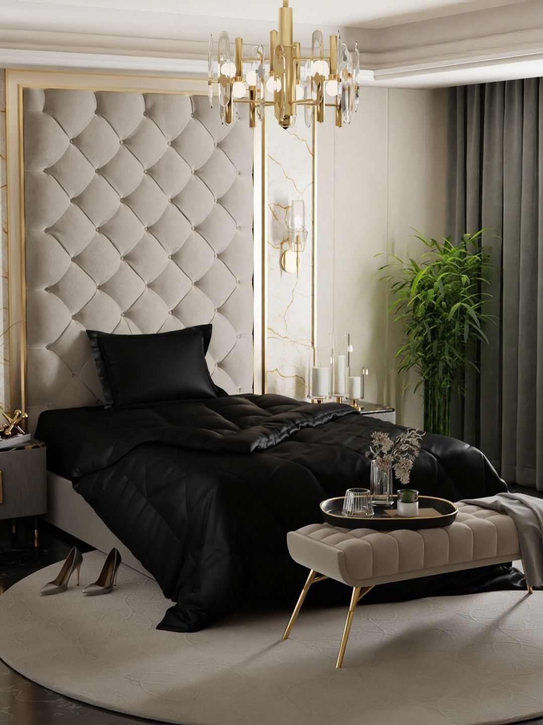 Stoa Paris Black Geometric 3 Piece Single Regular Bedding Set-picture-38