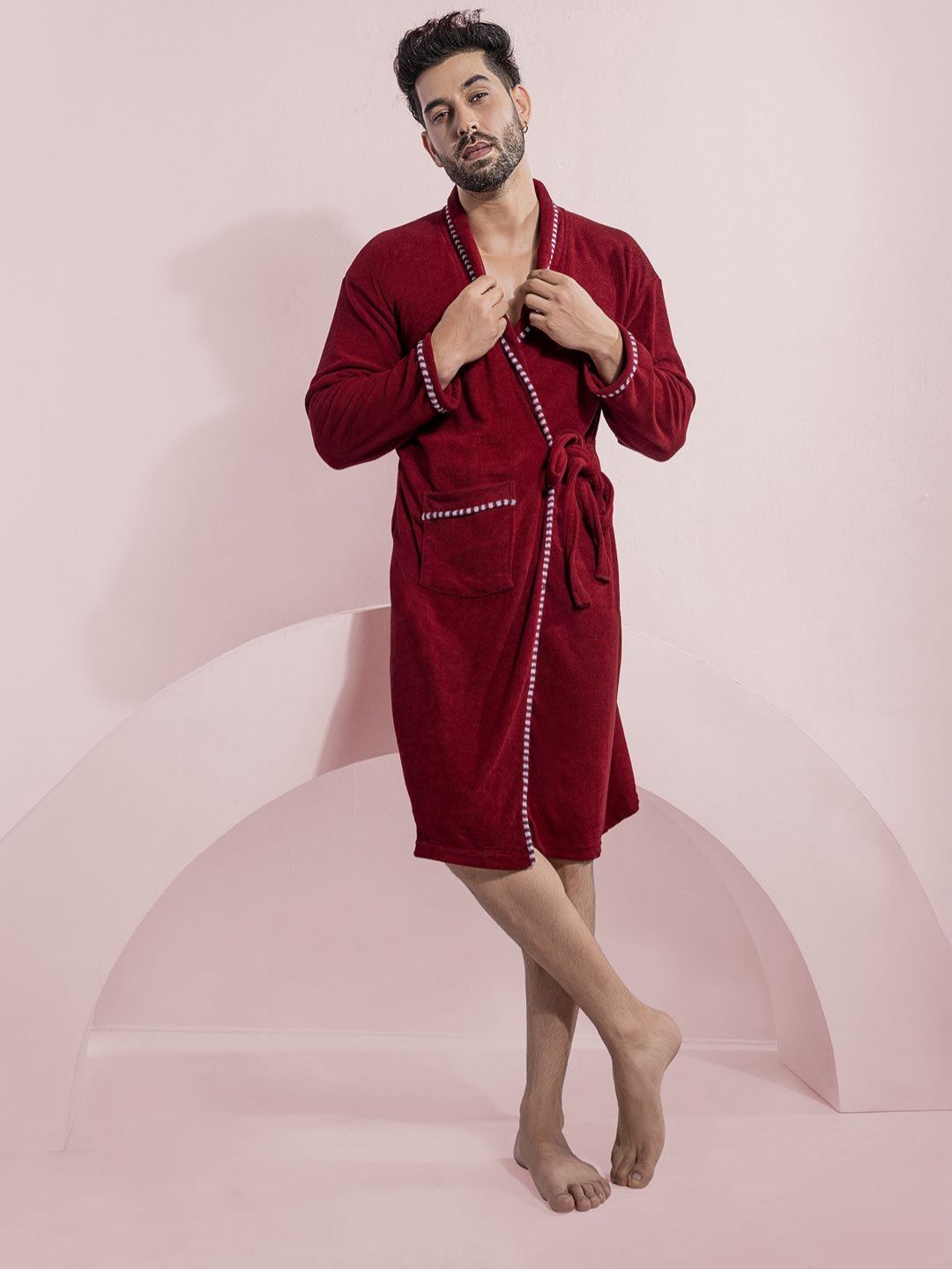 LacyLook Maroon Bath Robe With Front Pockets-image-26