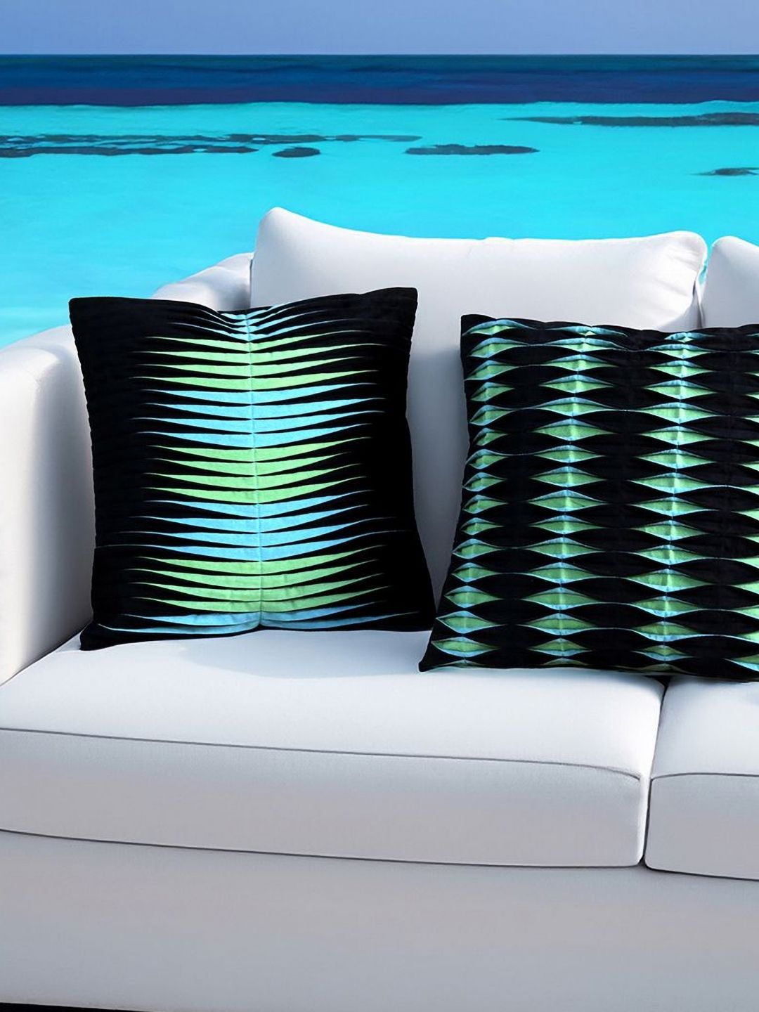 Mid July Home Black & Green Set of 2 Geometric Velvet Square Cushion Covers-image-14