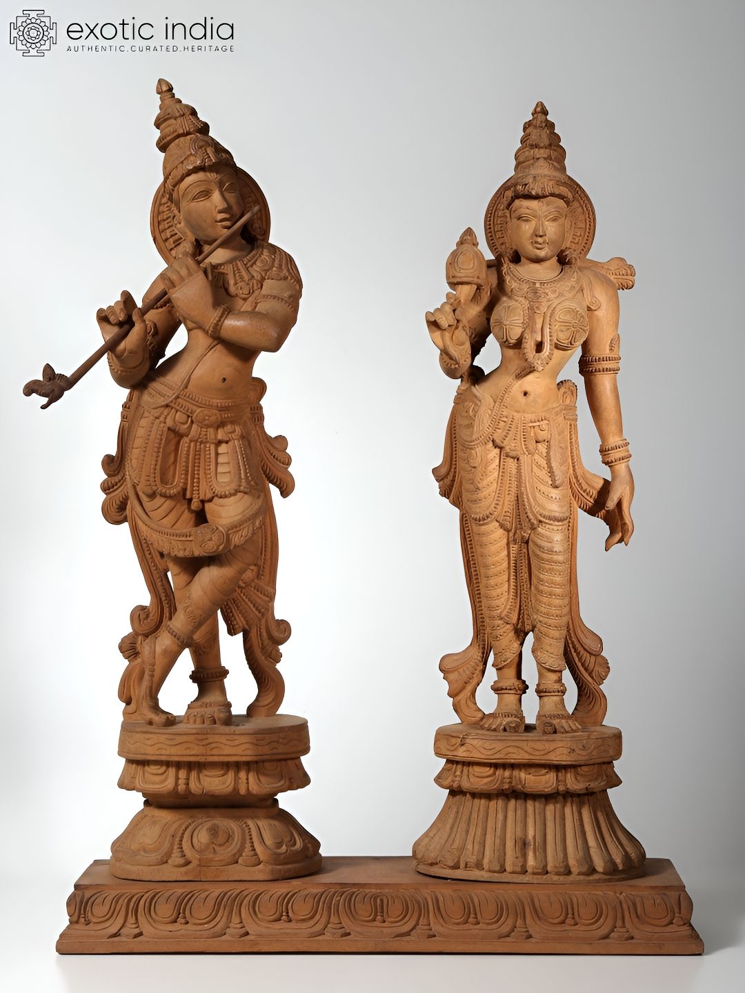 Exotic India Brown Wooden Radha Krishna Religious Idol Showpiece-image-9
